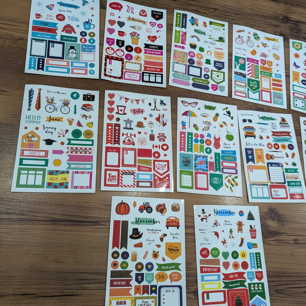 New Set Of 12 Colorful Sticker Set For Scrapbooking - Picture 2 of 3